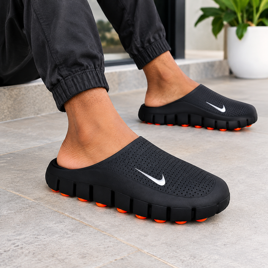 Black Cushioned Slides with Massage Footbed – Lightweight Slip-On Sandals