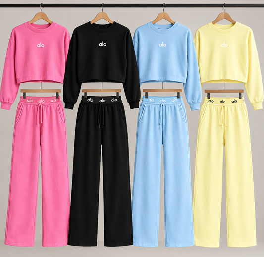 Women's 2-Piece Lounge Set – Cropped Sweatshirt & Wide-Leg Pants