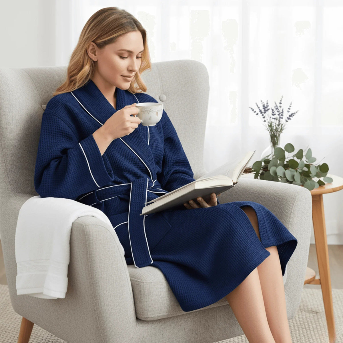 Knee-Length Waffle Robe for Women