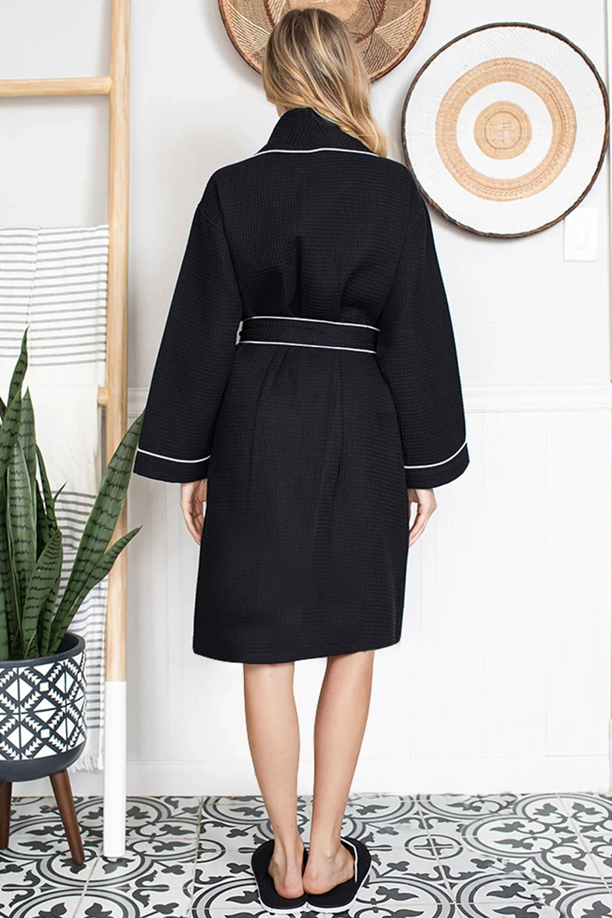 Knee-Length Waffle Robe for Women